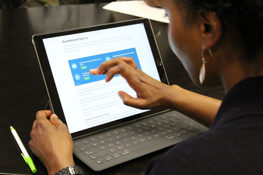 A client accessing the COREnav website on her tablet